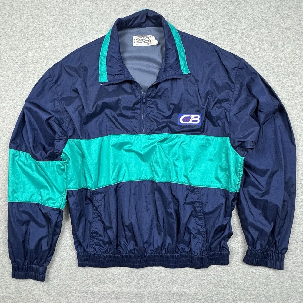 Vintage CB Sports Windbreaker Medium Colorblock 1/4 Zip Pull Over Jacket 80s 90s